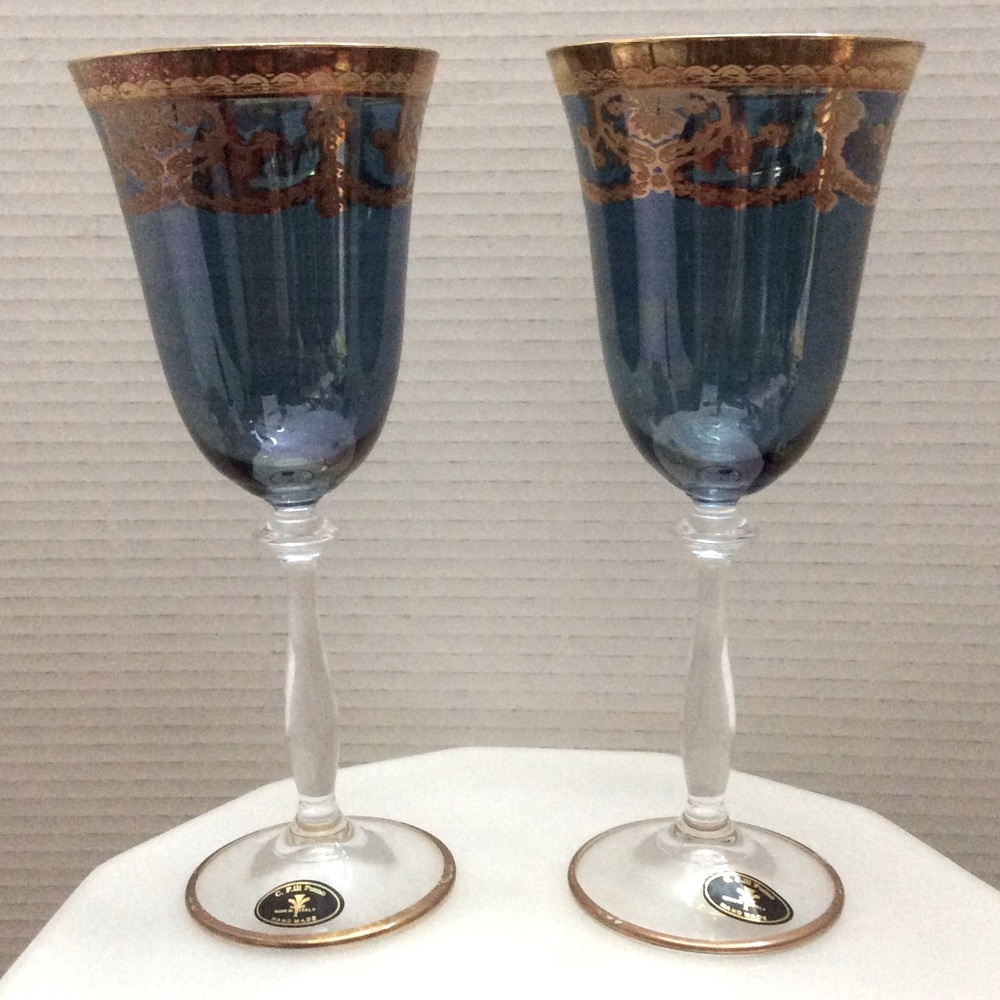 🇮🇹 RARE 24K gold gilded vintage wine glasses (2)